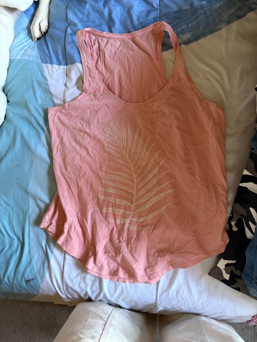 Old Navy Coral Pink Palm-Print Racerback Tank Top
